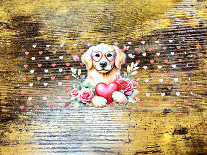 UVDTF Wrap Golden Retriever Hearts for 16oz Can Glass Mug Tumbler, Ready to Apply, Permanent Waterproof adhesive