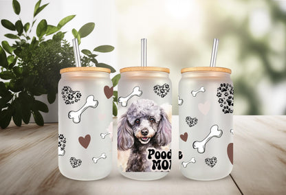 UVDTF Wrap Poodle Mom 16oz Can Glass Mug Tumbler, Dog Mom Gift, Ready to apply, Permanent Adhesive, Bundle and Save