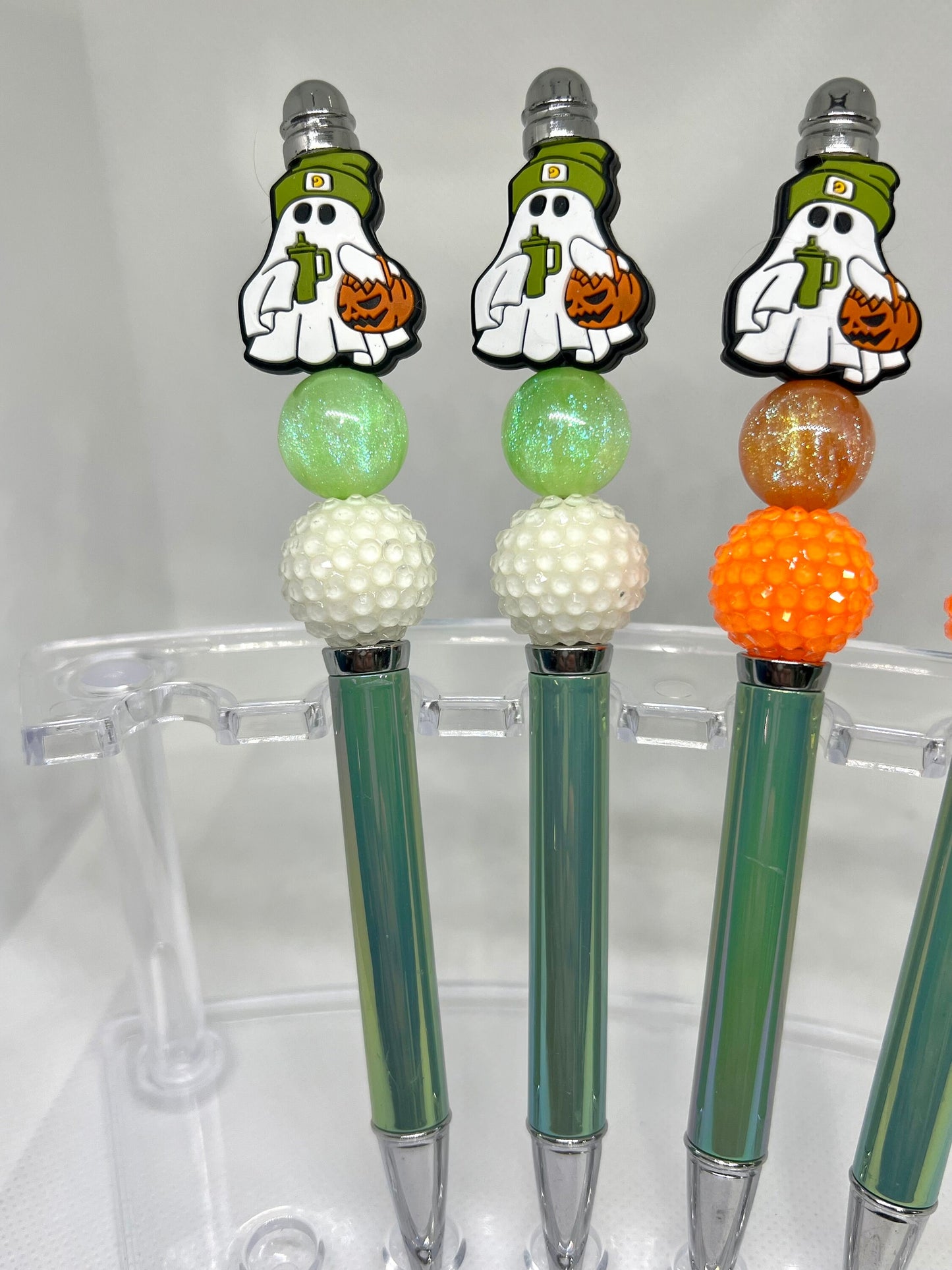 Beaded Pen Ghost Hat Pumpkin Iced Coffee, Fun Pens Acrylic Beads, Custom Pen, Retractable Ink Pen, Gifts for her, Teacher, Nurses, Medical
