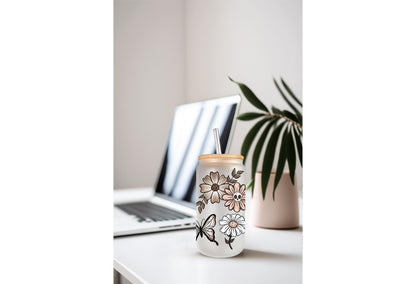 UVDTF Wrap Floral Butterfly Skull for 16oz Can Glass Mug Tumbler, Daisy Wrap, Ready to Apply, Permanent Waterproof Adhesive (Copy)
