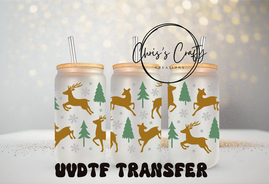 UVDTF WRAP Christmas Trees Winter Reindeer for 16oz Can Glass Mug Tumbler, Ready to Apply, Permanent Waterproof Adhesive