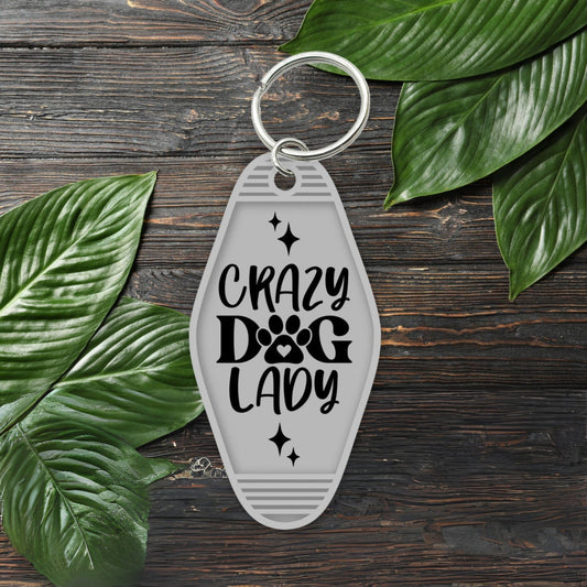 UVDTF Keychain Crazy Dog Lady  Decal, Motel Keychain Ready to Apply, UVDTF Motel Keychain Decal,  1 Only/Set of 5 Keychain Decals