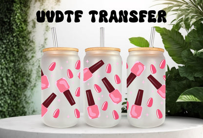 UVDTF Wrap Nail Polish Pink 16oz Can Glass Wrap Mug Tumbler, Nail Polish Wrap, Ready to Apply, Permanent Waterproof Adhesive