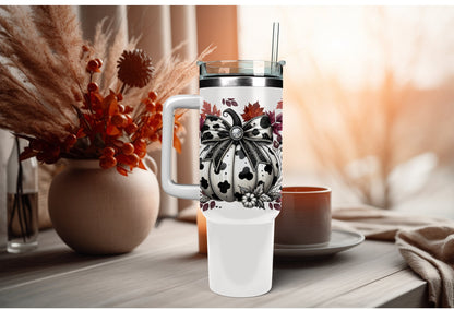UVDTF Wrap Pumpkin Floral Cow Print 16oz Can Glass, Mug, Tumbler, Ready to Apply, Permanent Waterproof Adhesive, Double Sided Print