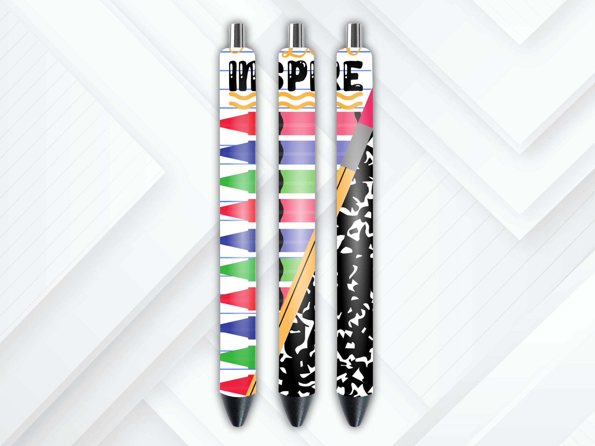 UV DTF pen wrap featuring teacher theme, sized for standard pens with peel-and-stick application.