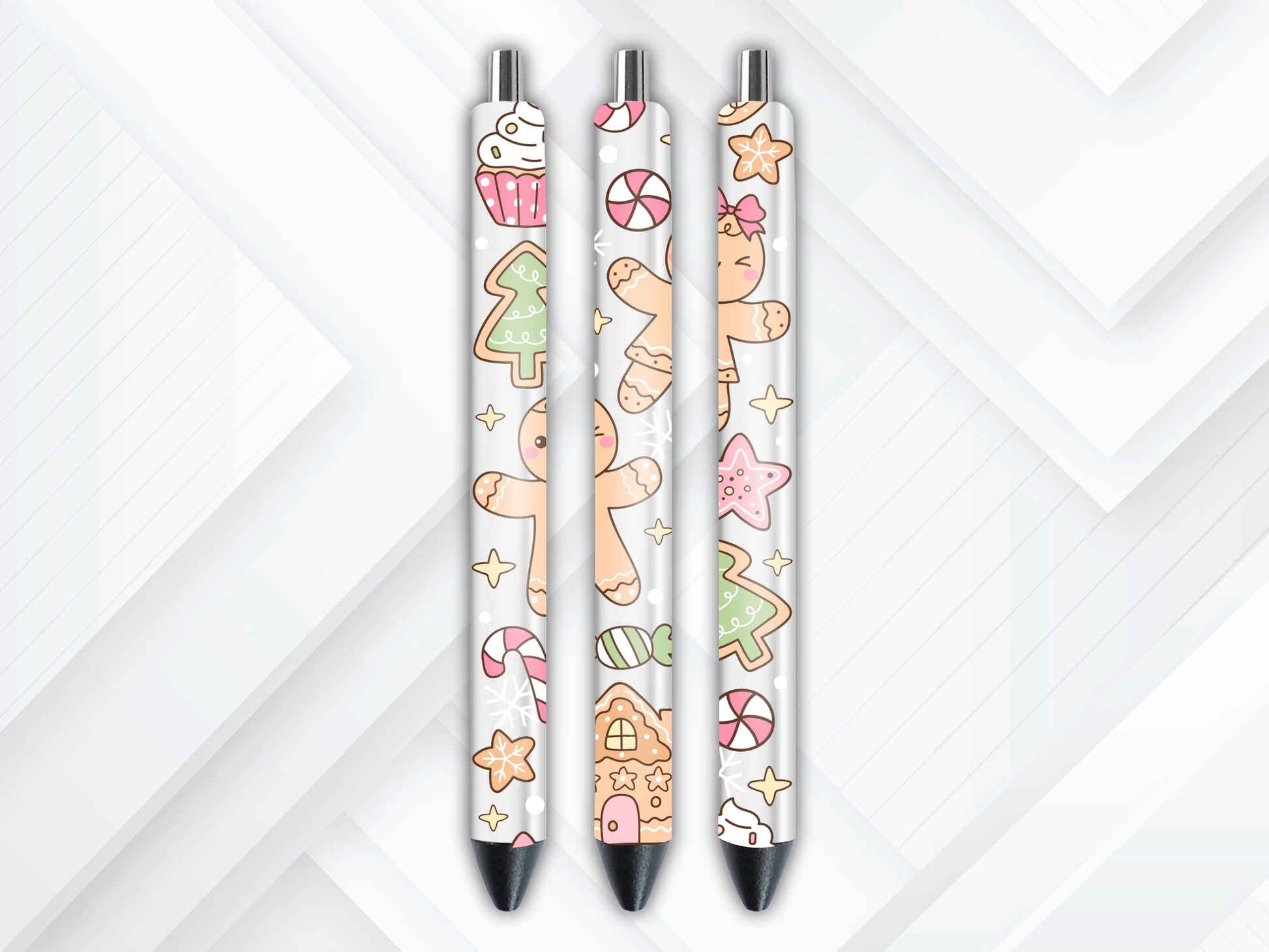 UV DTF pen wrap featuring gingerbread theme, sized for standard pens with peel-and-stick application.