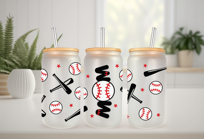 UVDTF Wrap Baseball Mom for 16oz Can Glass Mug Tumbler. Ready to Apply, Permanent Waterproof Adhesive