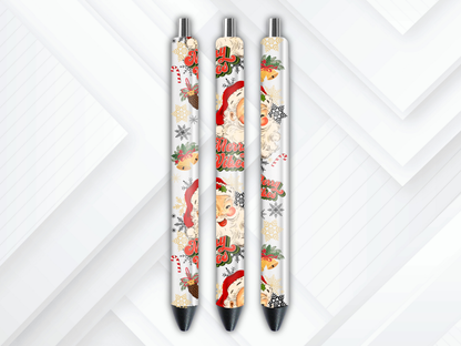 UV DTF pen wrap featuring vintage Santa, sized for standard pens with peel-and-stick application.