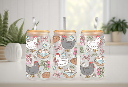 UVDTF Wrap Chicken Sourdough 16oz Can Glass Mug Tumbler Wrap, Ready to apply, Permanent Waterproof Adhesive, Double sided option