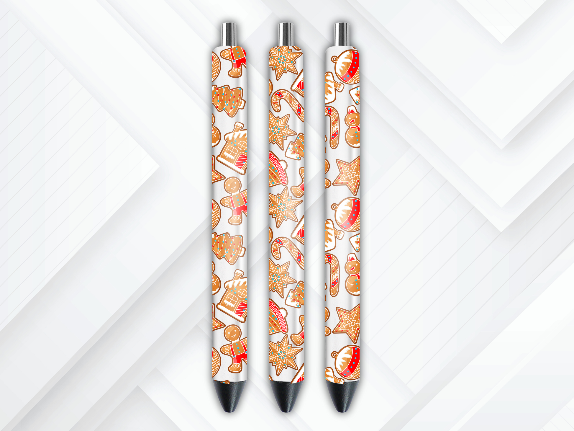 UV DTF pen wrap featuring gingerbread cookies, sized for standard pens with peel-and-stick application.