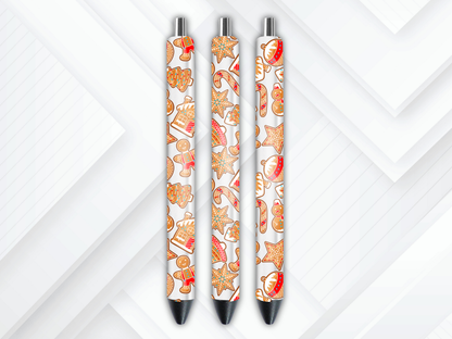 UV DTF pen wrap featuring gingerbread cookies, sized for standard pens with peel-and-stick application.