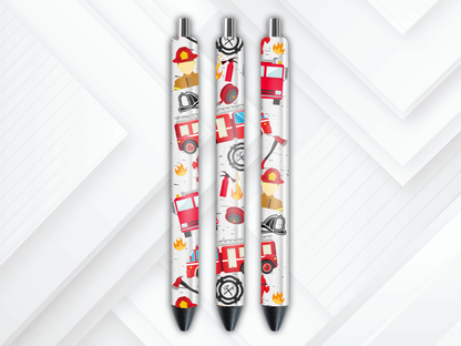 UV DTF pen wrap featuring firefighter, sized for standard pens with peel-and-stick application.