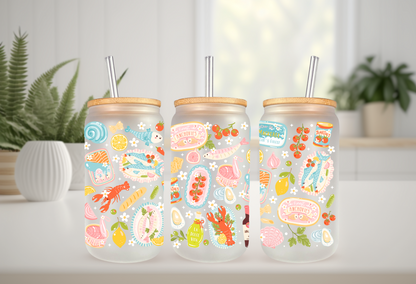 UVDTF Wrap Seafood Broil 16oz Can Glass Mug Tumbler Wrap, Ready to apply, Permanent Waterproof Adhesive, Double sided option