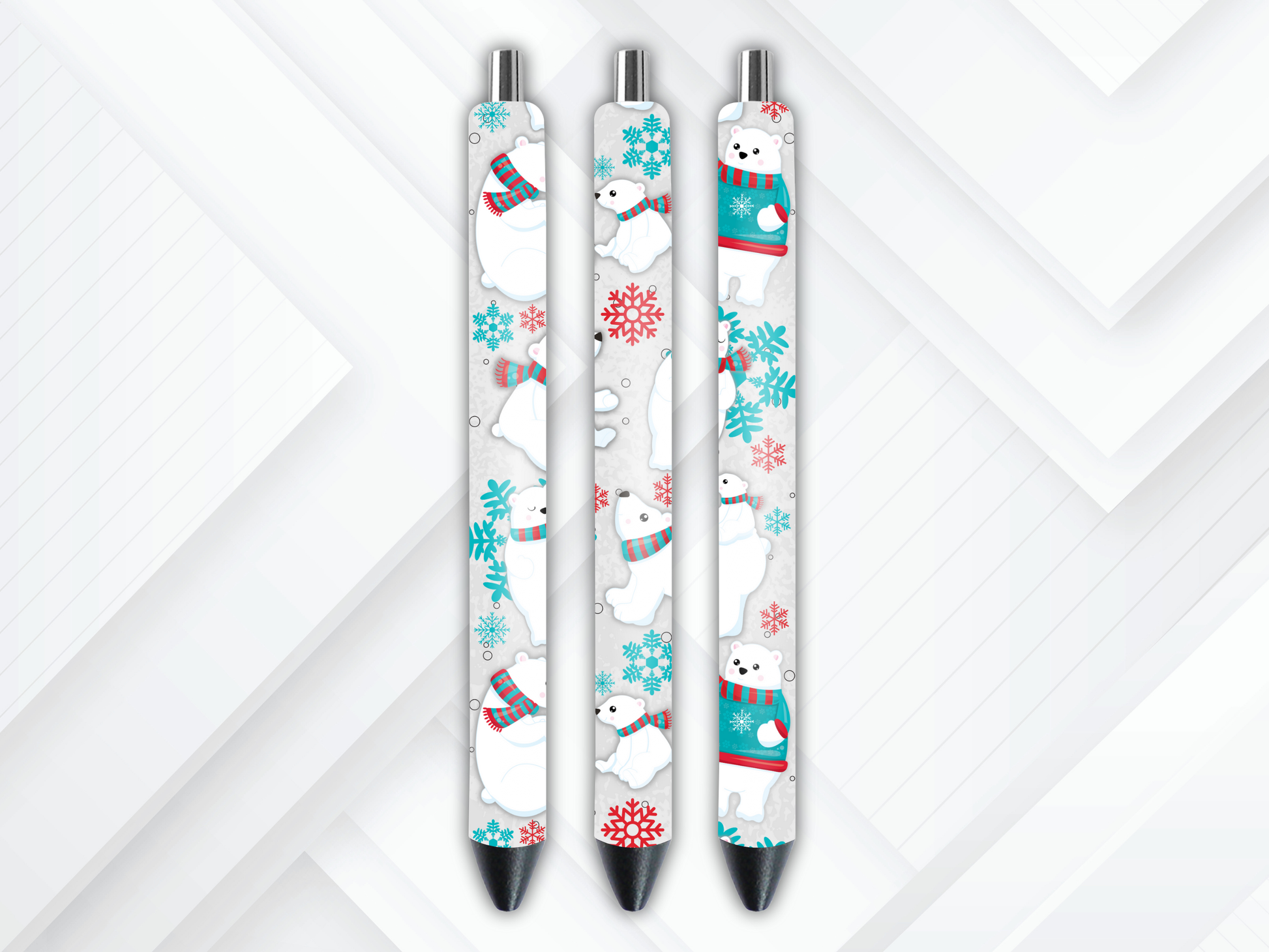 Seasonal UV DTF pen wrap featuring winter polar bear artwork.