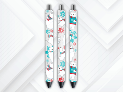Seasonal UV DTF pen wrap featuring winter polar bear artwork.