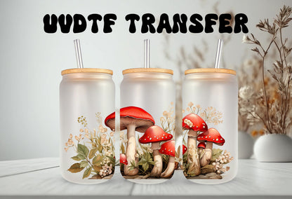 UVDTF Wrap Mushrooms Red Top 16oz Can Glass, Mug, Tumbler Wrap, Mushroom Wrap, Ready to Apply, Permanent Waterproof Adhesive