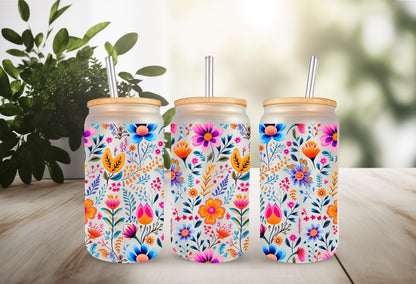 UVDTF Wrap Boho Flower for 16oz Can Glass Mug Tumbler, Floral Wrap, Ready to apply, Permanent Waterproof Adhesive