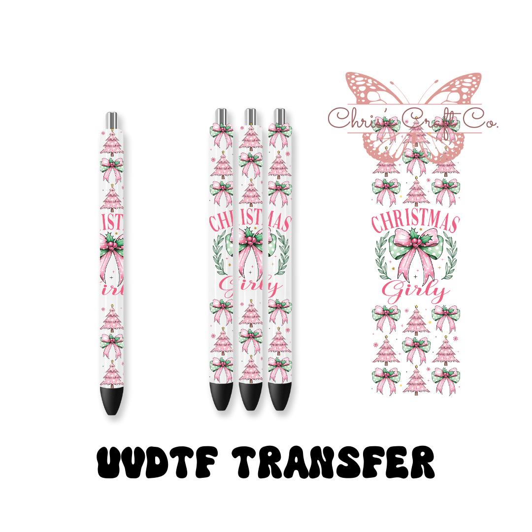 UVDTF Pen Wrap Christmas Girly Pink Trees, Ready to Apply, Permanent Waterproof Adhesive