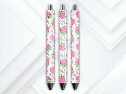 UVDTF PEn Wrap Strawberry Flower, Pink Strawberries, Ink Joy Pen, Ready to Apply, Permanent Waterproof Adhesive