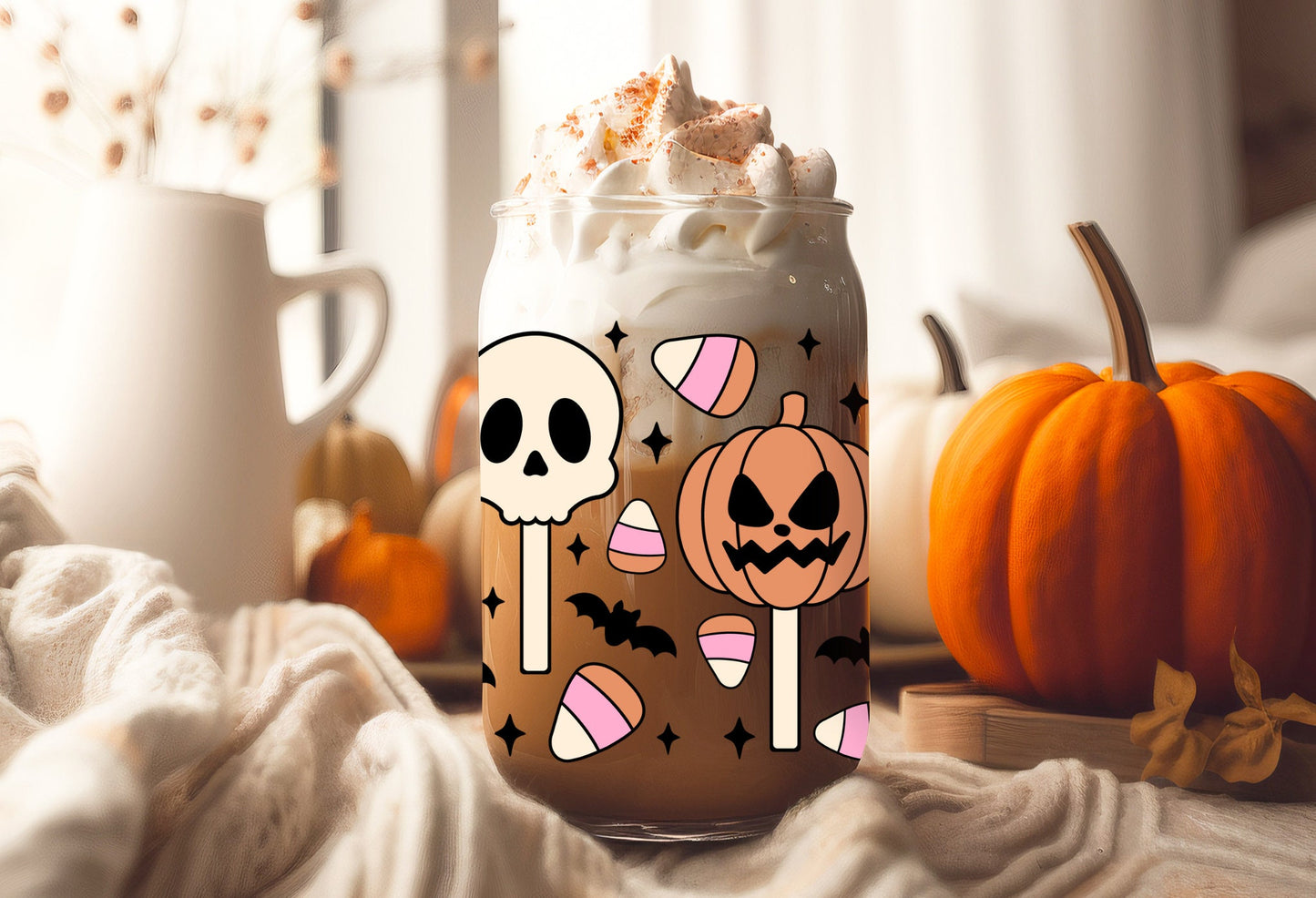 UVDTF Wrap Halloween Sweet Candy 16 oz Can Glass, Mug, Tumbler,Ready to Apply, Permanent Adhesive, Double Sided Print