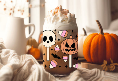 UVDTF Wrap Halloween Sweet Candy 16 oz Can Glass, Mug, Tumbler,Ready to Apply, Permanent Adhesive, Double Sided Print