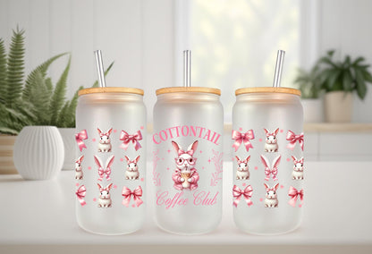 UVDTF Wrap Bunny Coquette Bows for 16oz Can Glass Mug Tumbler, Daisy Wrap, Ready to apply, Permanent Adhesive Waterproof