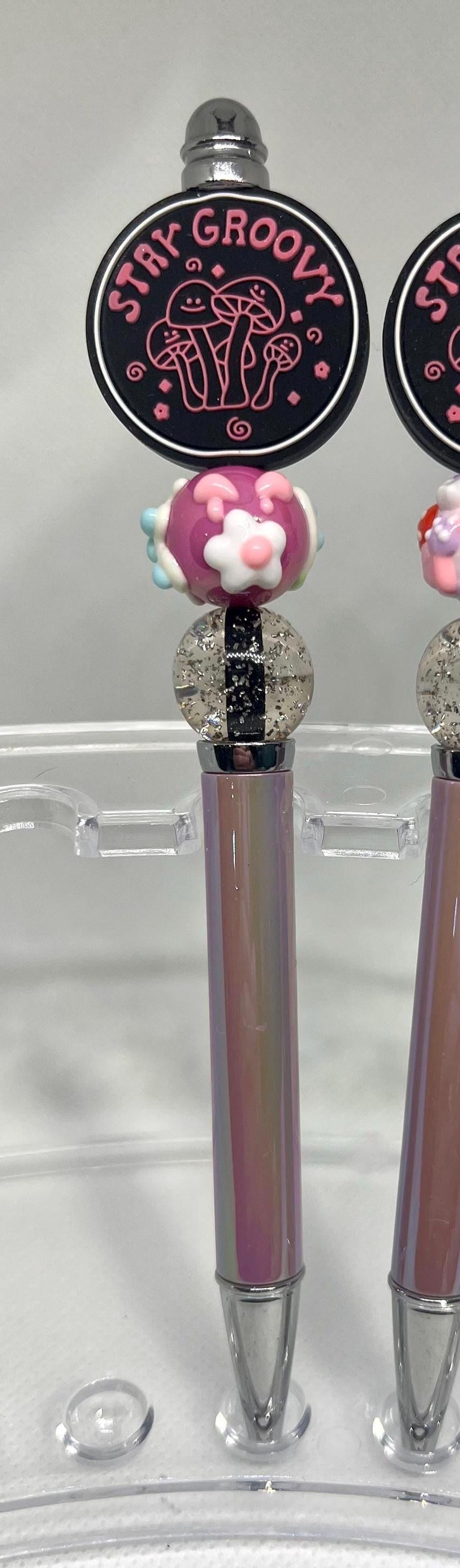 Beaded Pen Mushroom Stay Groovy, Refillable Ink Pen, Sarcastic Pen, Fun Pens Acrylic Beads, Custom Pen, Retractable Ink Pen, Graduation