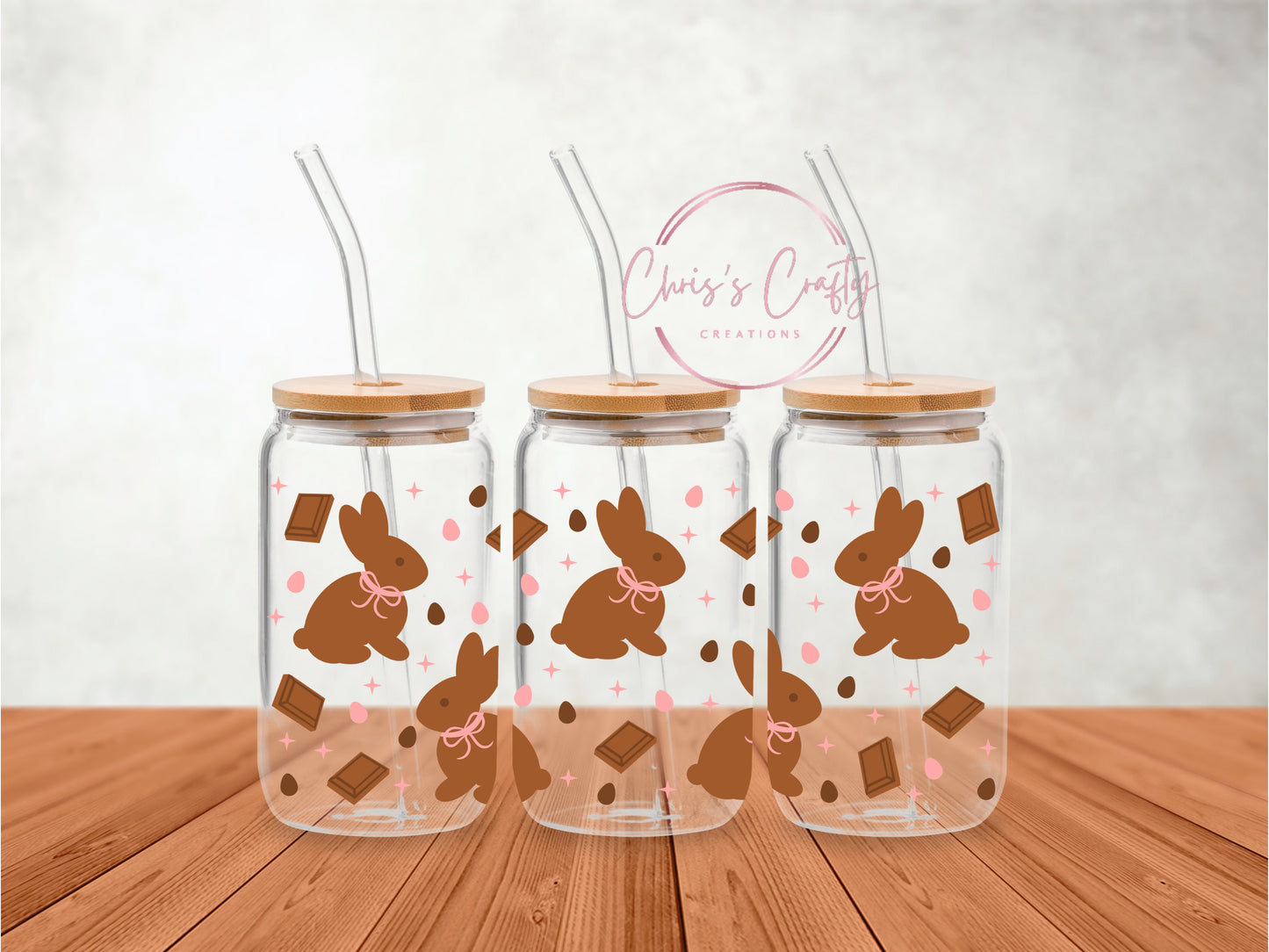 UVDTF Wrap Chocolate Bunnies Easter 16oz Can Glass Mug Tumbler, Bunny Wrap, Ready to Apply, Permanent Waterproof Adhesive