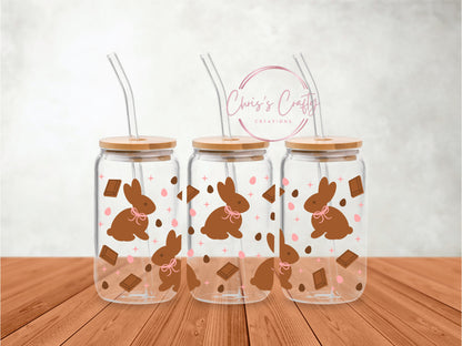 UVDTF Wrap Chocolate Bunnies Easter 16oz Can Glass Mug Tumbler, Bunny Wrap, Ready to Apply, Permanent Waterproof Adhesive