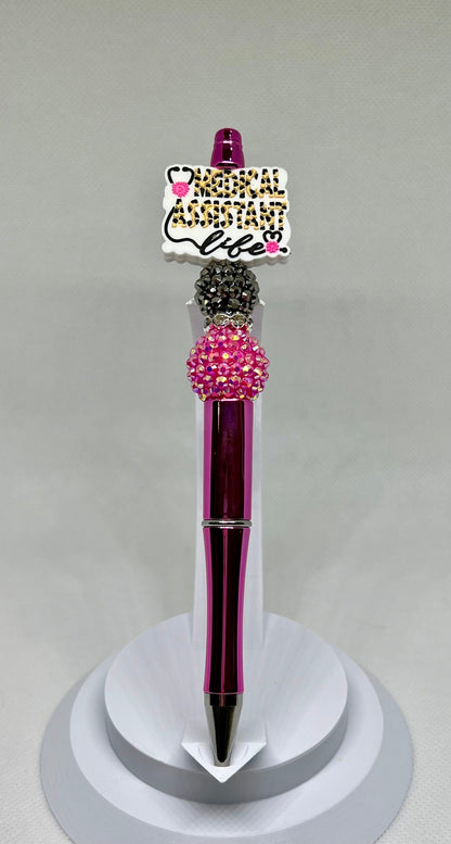 Medical Assistant Beaded Pen, Leopard Print, Sarcastic Pen, Fun Pens Acrylic Beads, Custom Pen, Retractable Ink Pen, Gifts, Graduation