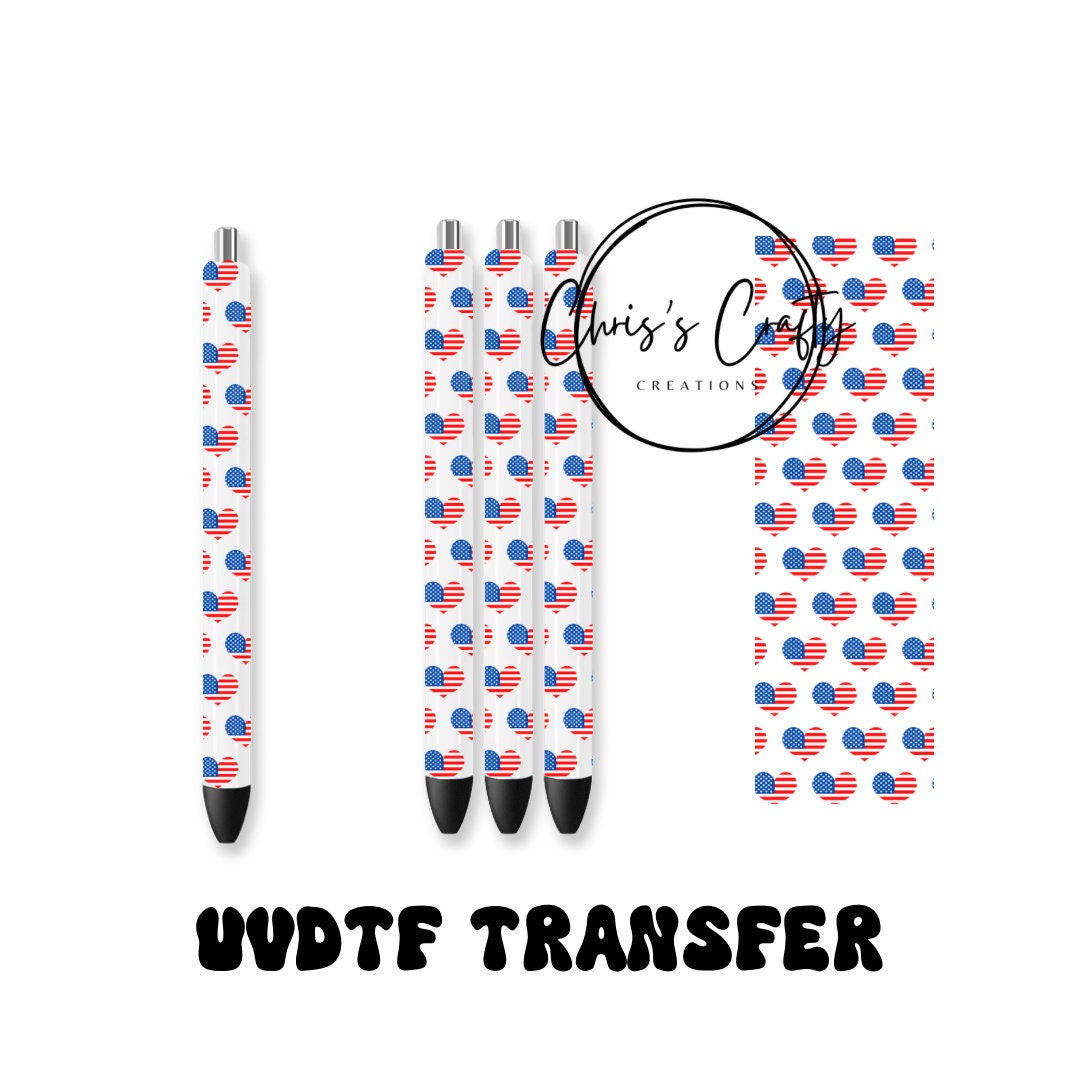 UVDTF Pen Wrap American Flag Hearts, Fourth of July Wrap