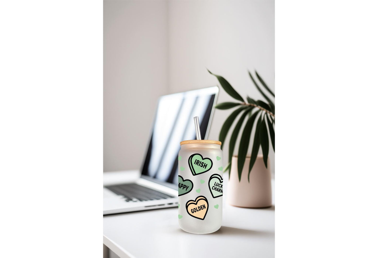 UVDTF Wrap St.Patrick Conversation Hearts 16oz Can Glass Mug Tumbler, Heart Wrap, Ready to apply, Permanent Waterproof Adhesive