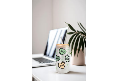 UVDTF Wrap St.Patrick Conversation Hearts 16oz Can Glass Mug Tumbler, Heart Wrap, Ready to apply, Permanent Waterproof Adhesive