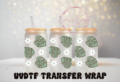 UVDTF Wrap Monstera Daisy Plants for 16oz Can Glass Mug Tumbler,  Plant Daisy Wrap, Ready to Apply, Permanent Waterproof Adhesive