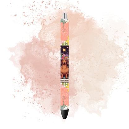 UVDTF Pen Wrap Dachshund Tarot Card Retro Flower, Dog Pen wrap, Pen Wrap, Epoxy Pen Wrap, Ink Joy Pen Wrap, Permanent Waterproof Adhesive
