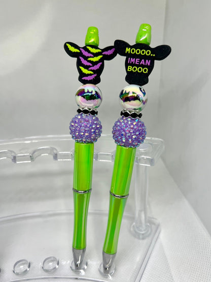 Beaded Pen Cow Moo I Mean Boo Bats, Fun Pens Acrylic Beads, Custom Pen, Retractable Ink Pen, Gifts for her, Teacher, Nurses, Medical