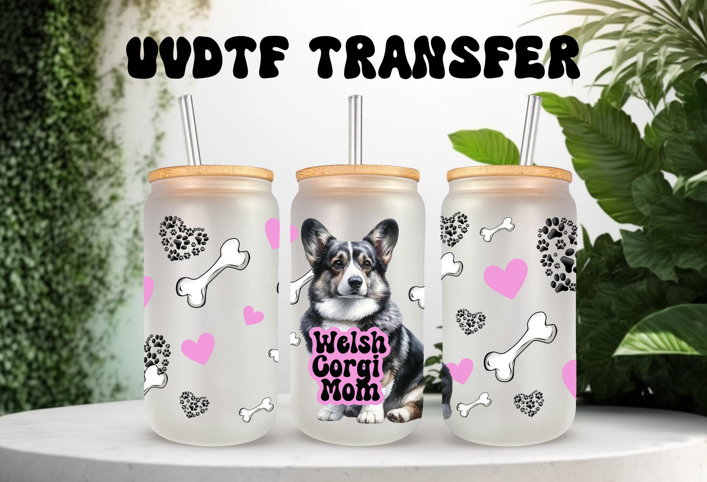 UVDTF Wrap Corgi Mom for 16oz Can Glass Mug Tumbler, Dog Mom Wrap, Ready to apply, Gifts for Her, Permanent Waterproof Adhesive