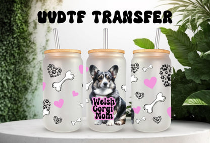 UVDTF Wrap Corgi Mom for 16oz Can Glass Mug Tumbler, Dog Mom Wrap, Ready to apply, Gifts for Her, Permanent Waterproof Adhesive