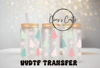 UVDTF WRAPS Pastel Pink Christmas Bundle Set of 4 for 16oz Can Glass, Mug Tumbler, Ready to apply, Permanent Waterproof Adhesive
