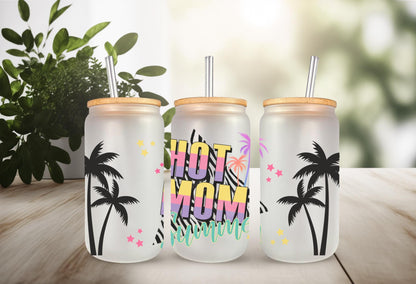 UVDTF Wrap Hot Mom Summer Zebra print 16oz Can Glass Mug Tumbler, Ready to apply, Permanent Waterproof Adhesive