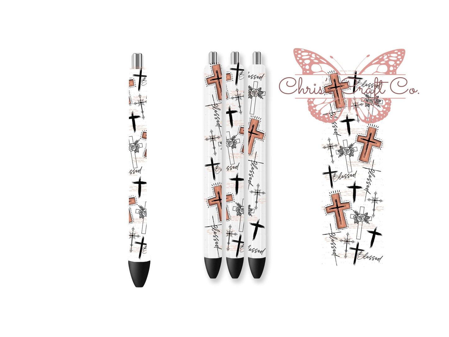 UVDTF Pen Wrap Christian Cross Blessed, Cross Pen Wrap, Ready to apply, Permanent Waterproof Adhesive