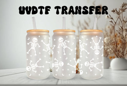 UVDTF Wrap Halloween White Skeletons 16oz Can Glass, Mug, 40oz  Tumbler Wrap, Ready to apply, Permanent Adhesive, Double sided option