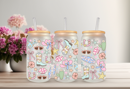 UVDTF Wrap Coastal Cowgirl for 16oz Can Glass Mug Tumbler, Daisy Wrap, Ready to Apply, Permanent Waterproof Adhesive
