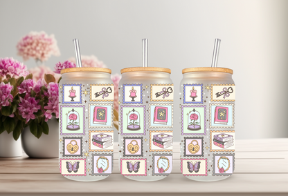 UVDTF Wrap Books Dark Academy Checkered for 16oz Can Glass Mug Tumbler, Ready to apply, Permanent Waterproof Adhesive (Copy)