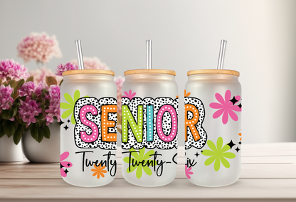 UVDTF Wrap Senior 2026 Dalmatian Dots for 16oz Can Glass, Mug Tumbler, Ready to Apply, Permanent Adhesive, Exclusive