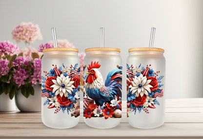 UVDTF Wrap America Chicken for 16 oz Can Glass, Mug, or  Tumbler, Rooster Wrap, Ready to apply, Permanent Adhesive Waterproof, Apply to cup
