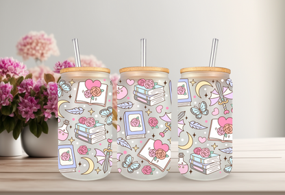 UVDTF Wrap Fantasy Books 16oz Can Glass Mug Tumbler, Ready to apply, Permanent Waterproof Adhesive