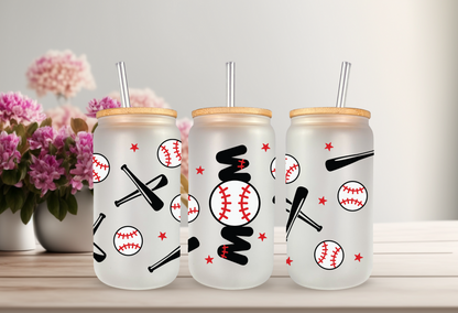UVDTF Wrap Baseball Mom for 16oz Can Glass Mug Tumbler. Ready to Apply, Permanent Waterproof Adhesive