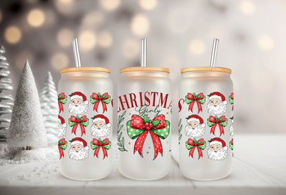 UVDTF Wrap Christmas Girly Coquettes Bows 16oz Can Glass Mug Tumbler, Ready to apply, Exclusive Design, Permanent Waterproof Adhesive