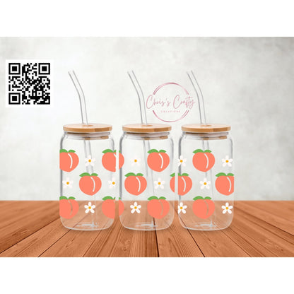 UVDTF Wrap Just Peachy Daisy for 16oz Can Glass Mug Tumbler, Ready to apply, Fruit Wrap, Permanent Waterproof Adhesive